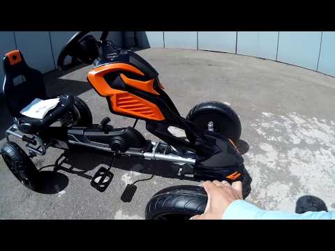 Дитячий педальний залізний карт із посиленою рамою для дітей 5-10 років Bambi 1504 помаранчево - чорний. Картинг, видео 1