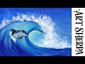 Dolphin Riding a Wave 🌺🌸🌼 Easy Acrylic painting Tutorial Step by Step   #AcrylicTutorial