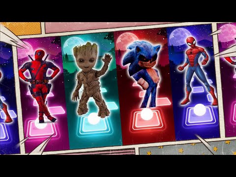 Deadpool vs Groot vs Sonic Exe vs SpiderMan, Tiles Hop Zone (Comics Version)