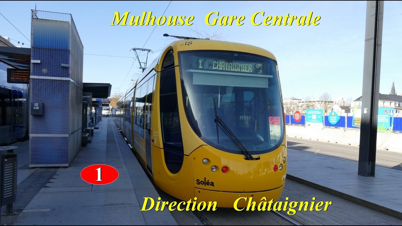 Tram Soléa ligne 1 Mulhouse Gare centrale - Châtaignier. Führerstandsmitfahrt cab ride