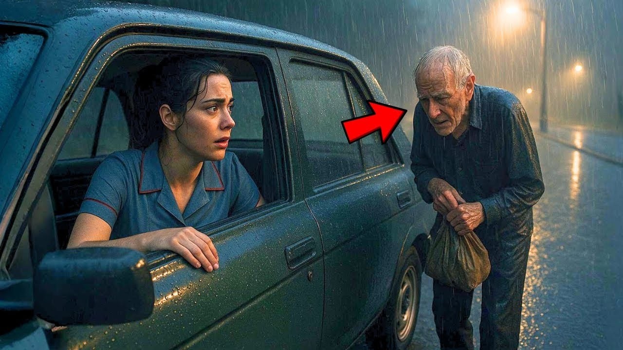 A GARÇONETE AJUDOU UM SENHOR IDOSO NA CHUVA… NO DIA SEGUINTE, TRÊS HOMENS BATERAM NA SUA PORTA