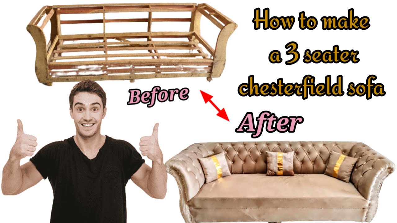 How to build Velvet .Chesterfield three seater sofa ,How to make full ...
