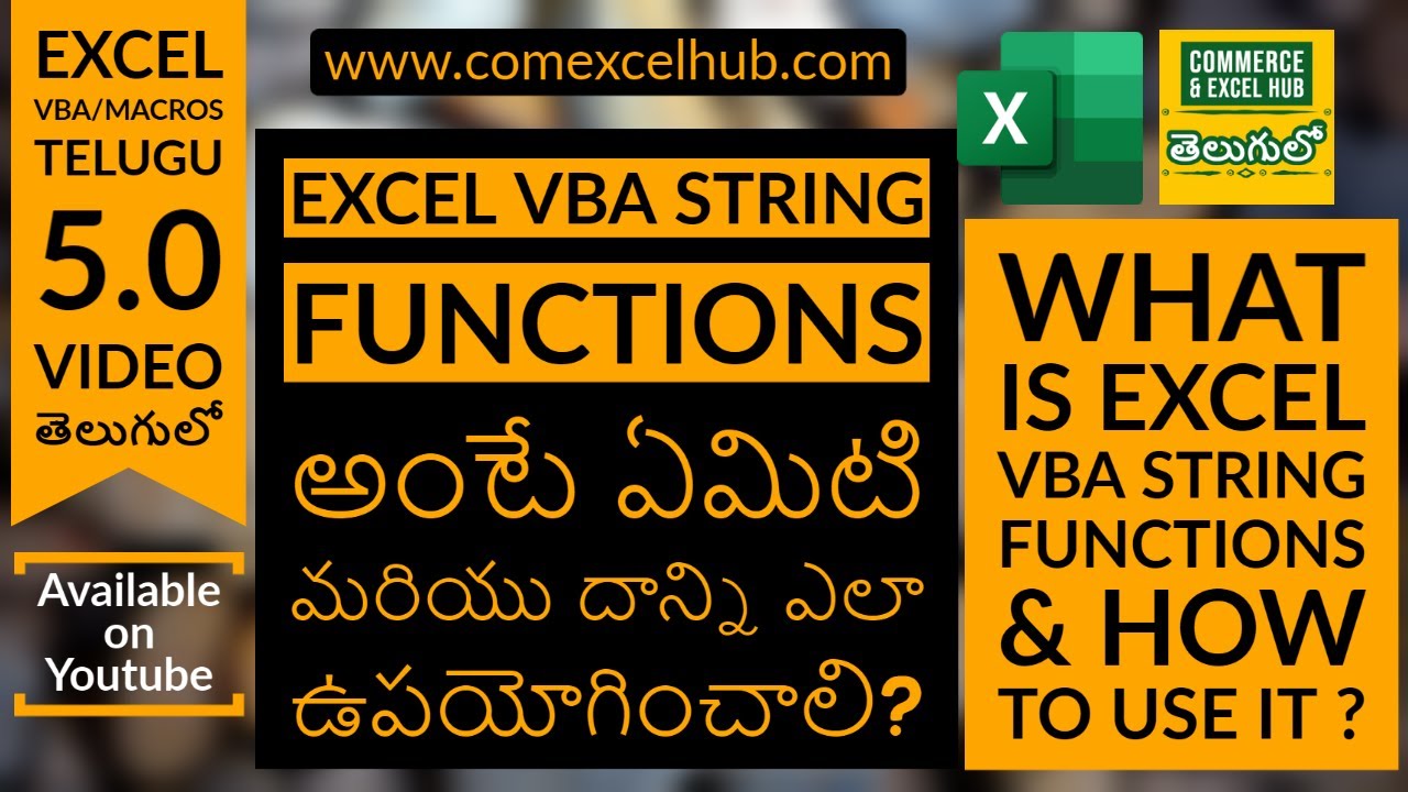 #Exceltelugu #ExcelVBA What are Excel VBA string functions and How to ...