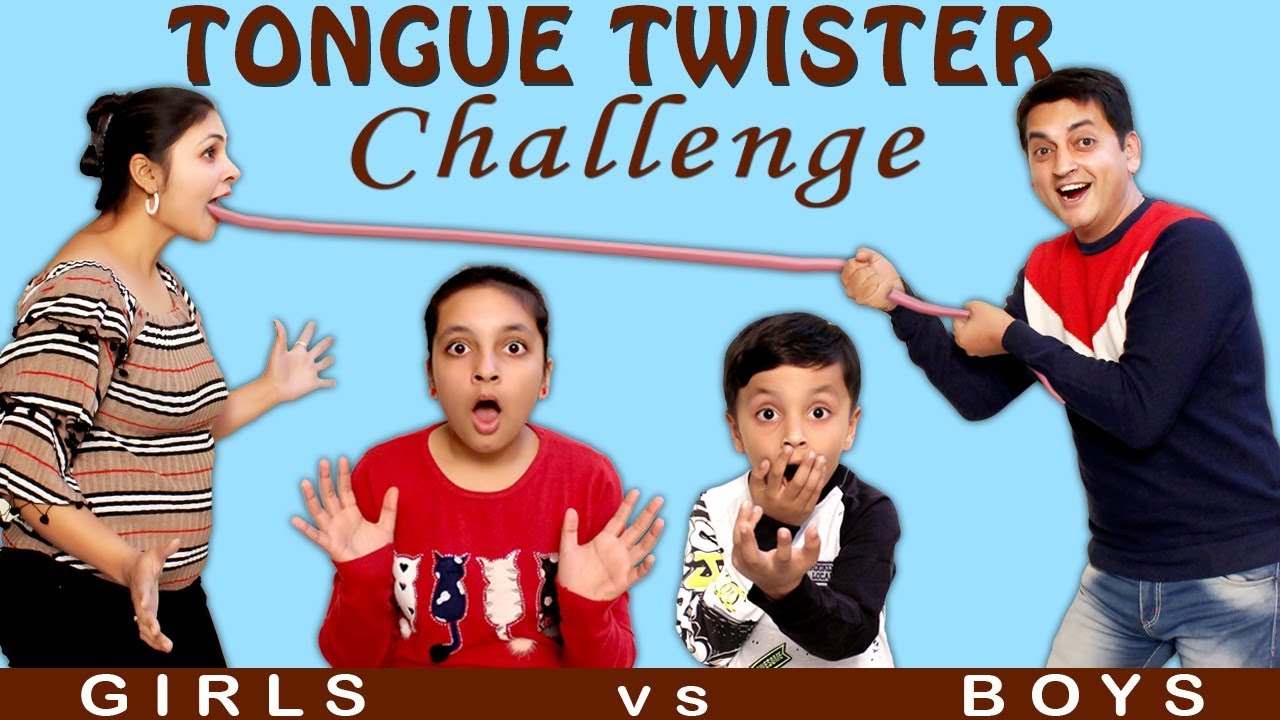 Tongue Twister Challenge Boys Vs Girls Funny Bloopers Family Challenge yu And Pihu Show Youtube