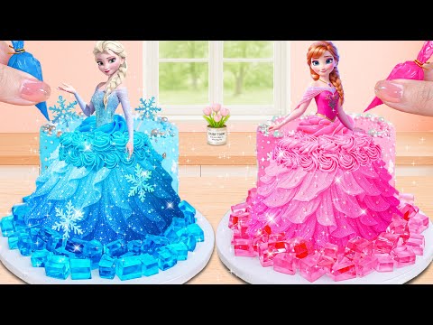 Elsa Vs Anna Princess Cake Battle Pink And Blue Mini Cake Challenge Lily Little Cake