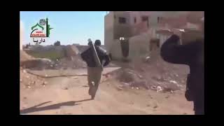Syrian Rebel Destroys Syrian Army T72 Tank with an RPG29 Tandem Warhead. Syrian War Combat Video.