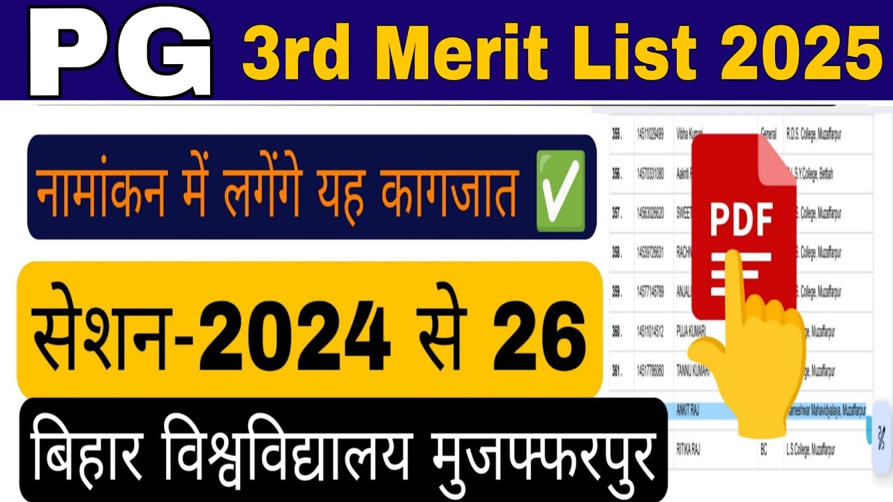 Brabu pg 3rd merit list 2024-26, ma m.sc m.com pg admission bihar university muzaffarpur 2025