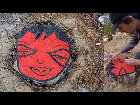 Painting A Tree Stump | Acrylic Ink On Wood | GoPro