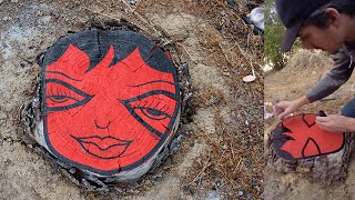 Painting A Tree Stump | Acrylic Ink On Wood | GoPro