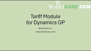 Tariff Module by WilloWare for Dynamics GP
