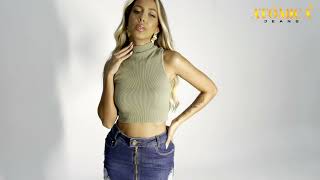 Saia Jeans Feminina Zíper E Barra Desfiada Destroyed - Atômica Jeans - Lycra