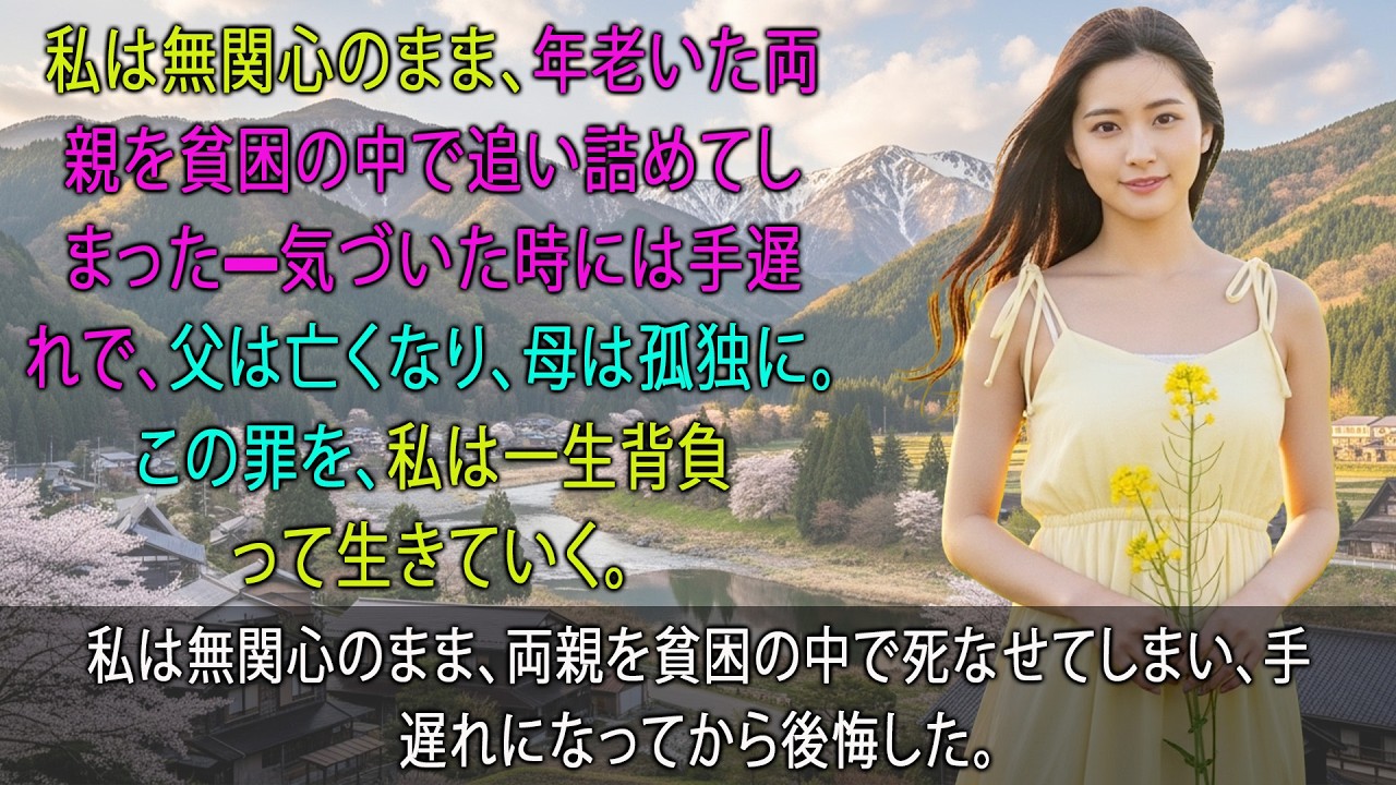 怠惰な自分を甘やかし続けたせいで、私は両親を貧しさの中で逝かせてしまい、その後悔は一生私に付きまとうだろう。