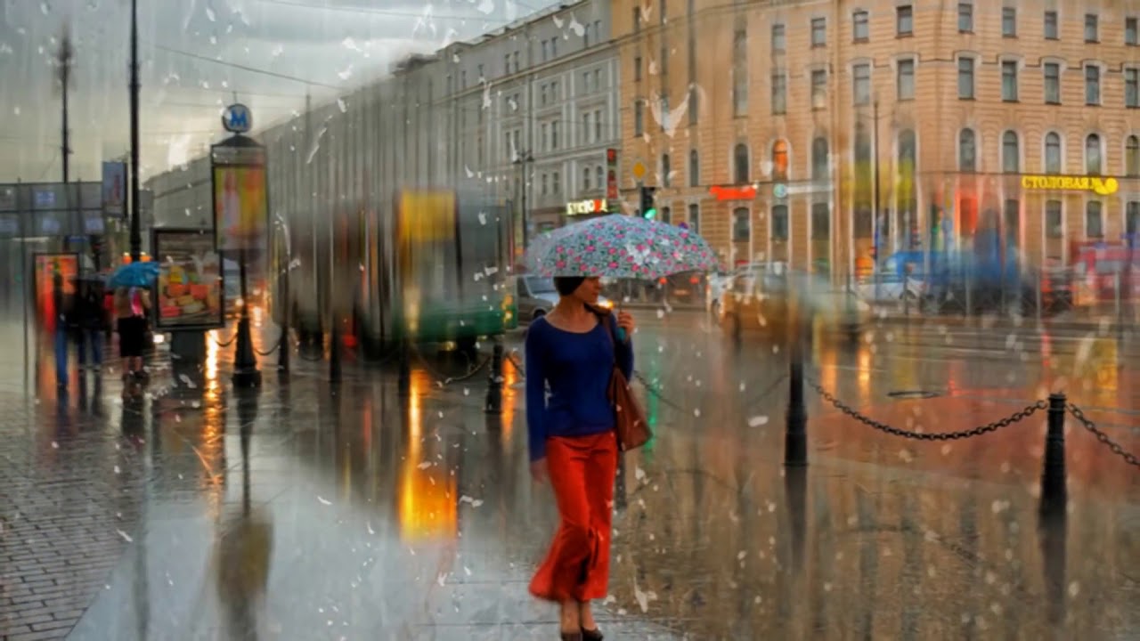 Дождь Питер девушка живопись. Целый день улица.