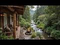 Peaceful Spring Lakeside Cabin With Campfire Cozy Piano Music With Birdsongs For Relaxation