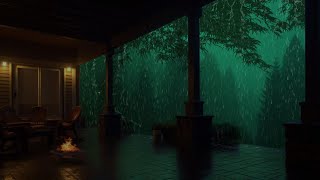 Rain and Thunderstorm Under a Dark Forest Balcony – Sleep Sounds All Night