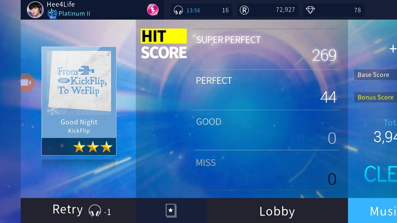 [SuperStar JYPNATION] KickFlip - Good Night (hard mode with three stars) (all perfect) [Handcam]