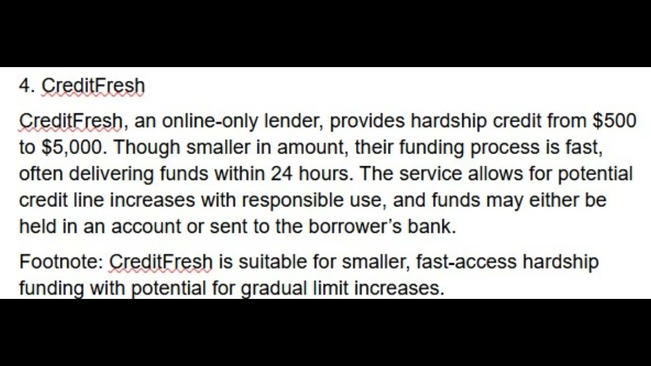 $100,000 EMERGENCY HARDSHIP LINES OF CREDIT