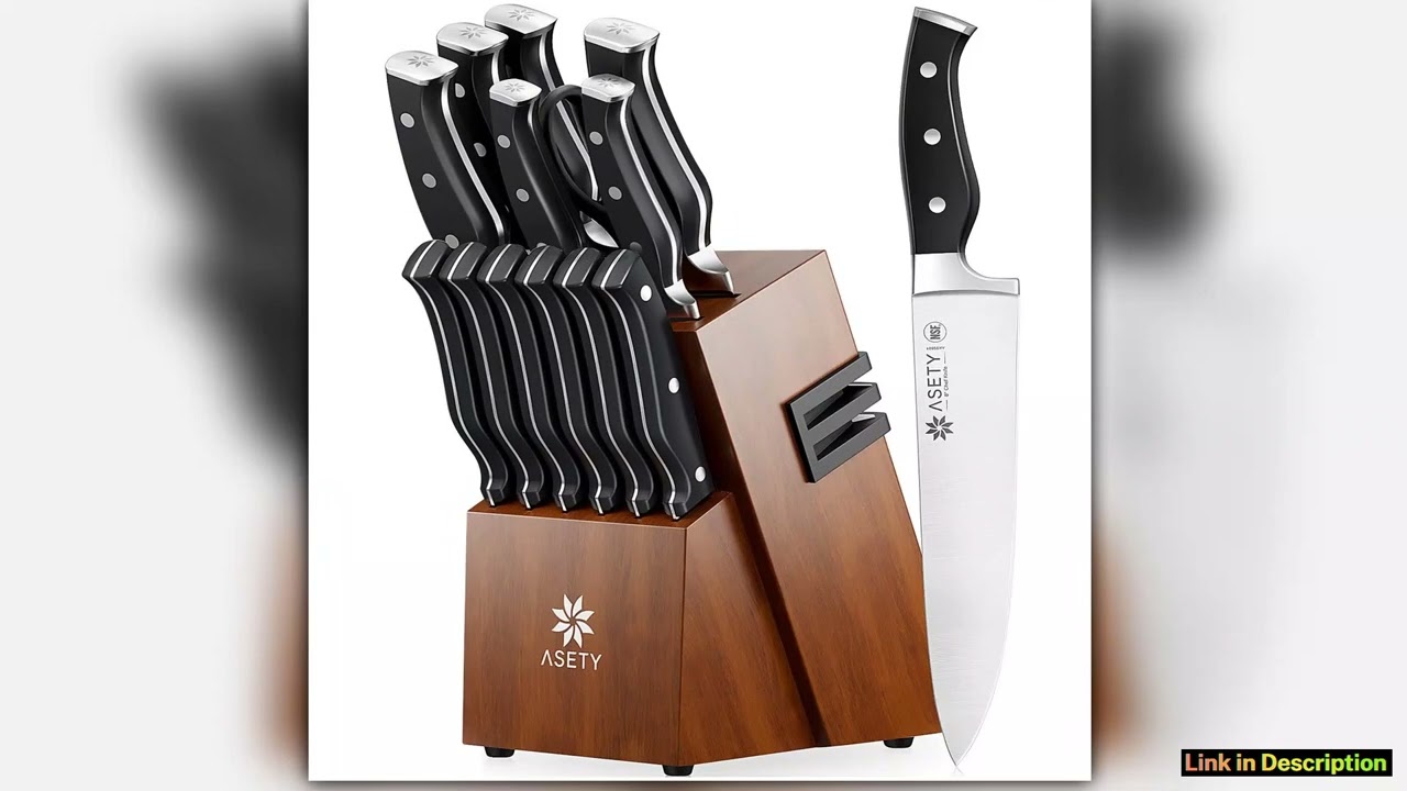 15 PCS Kitchen Knife Set With Builtin Knife Sharpener Block Professional Stainless Steel Knife Set