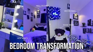 bedroom transformation | decorating my room | + room tour | blue, black and white vibes