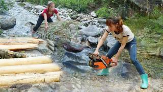Building a Wooden House, Creative Bamboo Fish Traps &amp; Harvesting Fish and Turtles