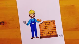 رسم عامل بناء || رسم اصحاب الحرف || 1 || Construction worker drawing || İnşaat işçisi çizimi