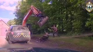 Suspect's father tries to stop arrest by using excavator