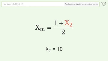 Find the midpoint between two points p1 (1,3) and p2 (10,12): Step-by-Step Video Solution