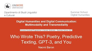 Naomi Baron - Who Wrote This? Poetry, Predictive Texting, GPT-3, and You