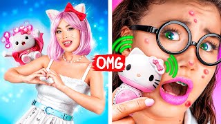 Amazing Makeover to Rich Hello Kitty for Poor Girls! How to Become Popular College Queen!