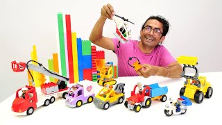 Lego Duplo ve Brio oyuncakları. Araçlarının şoförlerini öğreniyoruz. Okul öncesi eğitici video