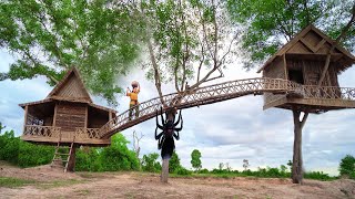 Survival Girl Building Luxury Two Tree House Camping and Live in 2024