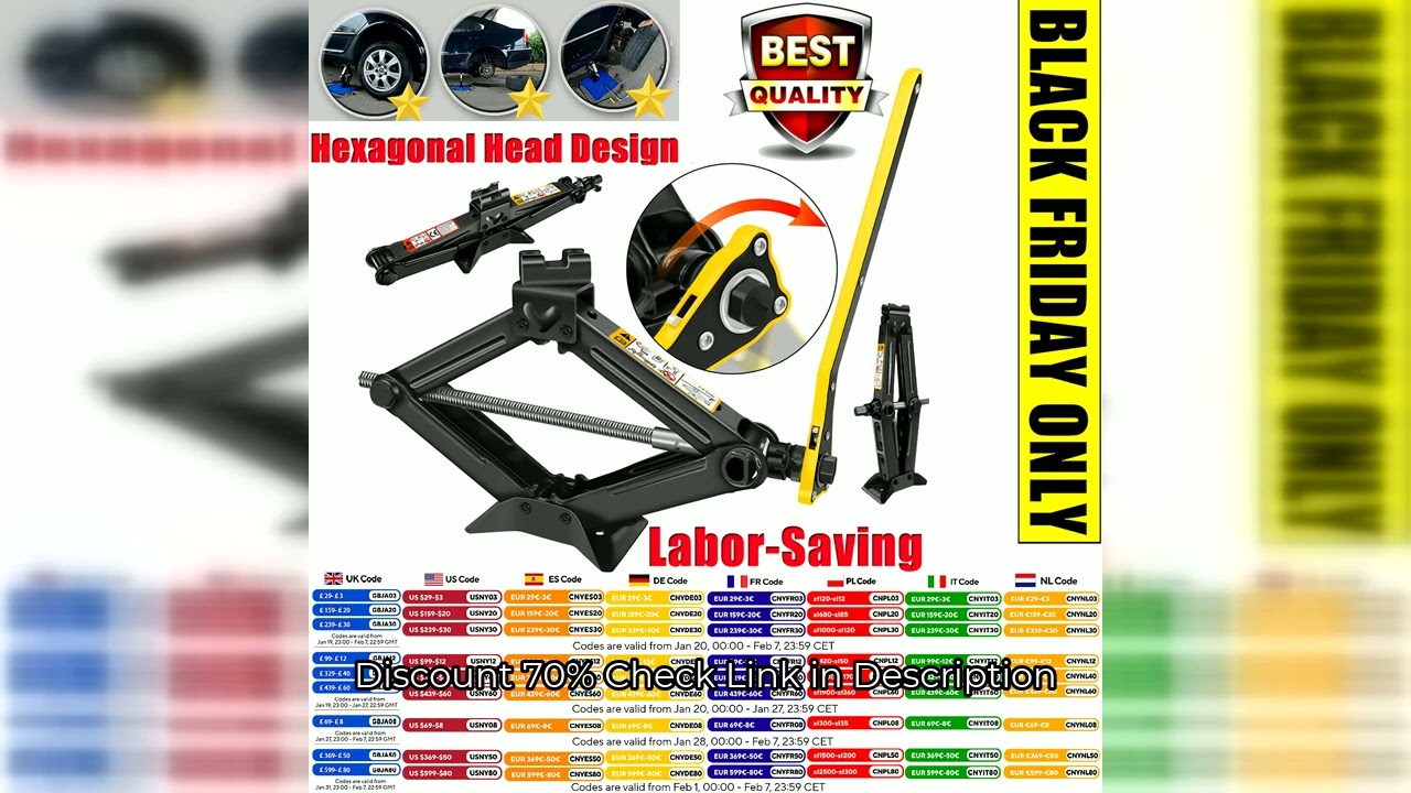 Car Scissor Jack 2T Auto Emergency Crank Lift Stand Labor-Saving Repair & Tire Replacement Tool with