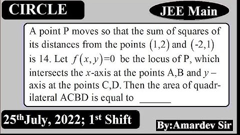 A point P moves so that the sum of squares of its distances from the points (1,2) and (-2,1) is 14.