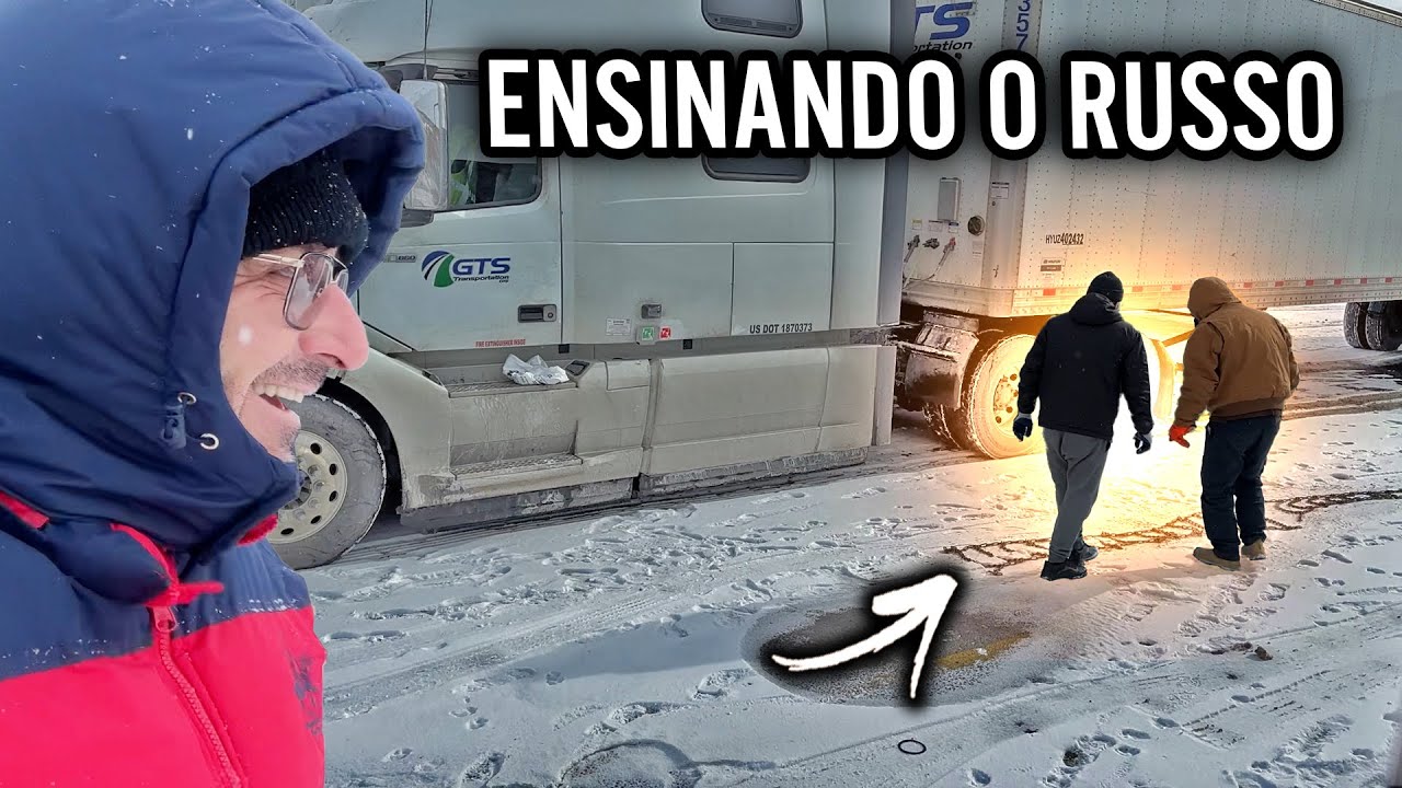 ENSINANDO O RUSSO A COLOCAR CORRENTE NA NEVE