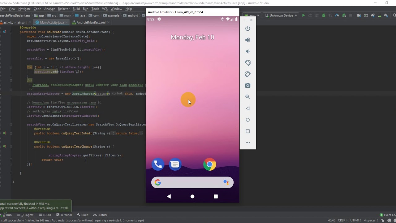 Demo Aplikasi SearchView Sederhana - YouTube