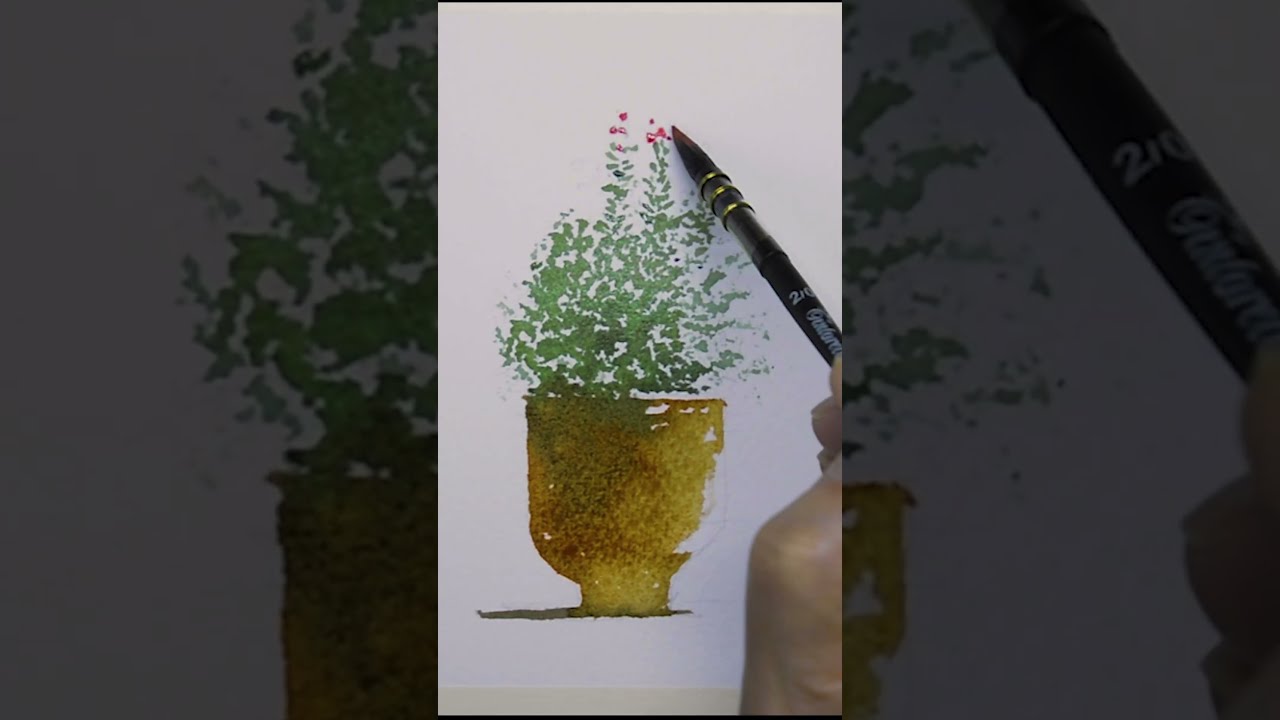 水彩スケッチの点景用に描いてみた・・寄せ植え、プランター、鉢植えの