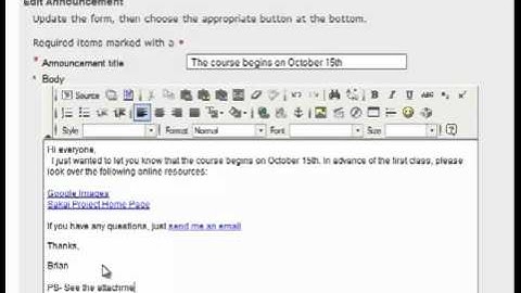 Creating a Sakai Site 4 - Announcement Attachments and Notification