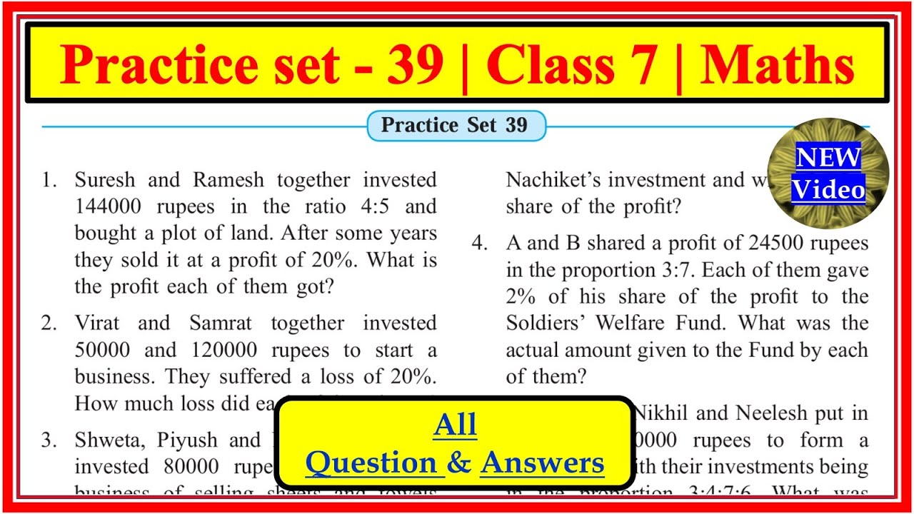 Practice Set 39 Class 7 | Maths | Direct proportion and Inverse ...