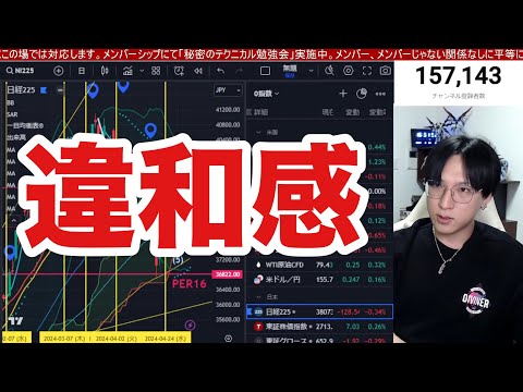 5/9、日本株下がるんか？円安加速で日経平均下落の可能性。投げ売り銘柄多発。○○株に資金シフト来るか。半導体株は下落。ドル円155円台。利下げ期待で米国株、ナスダックが強い。仮想通貨ビットコインは？