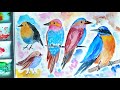 How To Paint Colorful Watercolor Birds - Easy Painting Tutorial For Beginners