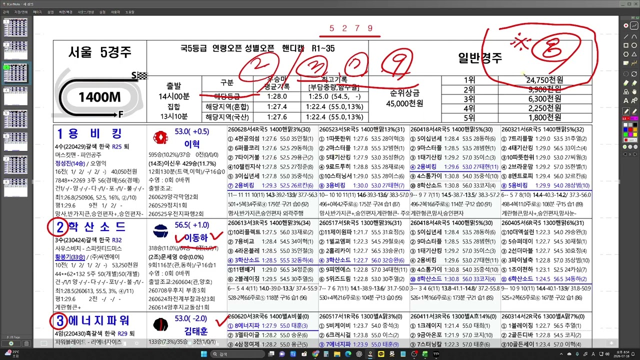 7월19일  일요경마  예상