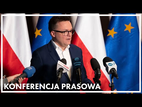 Białystok. Konferencja prasowa marszałka Sejmu Szymona Hołowni