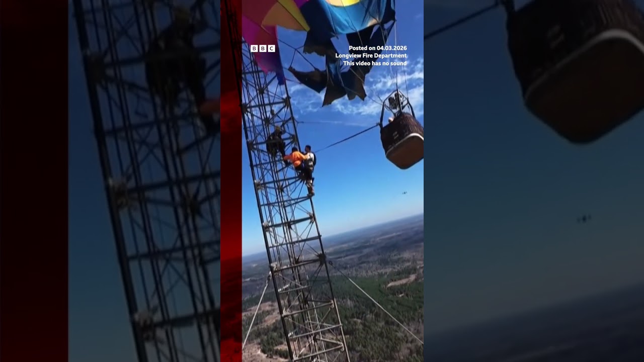 Dramatic hot air balloon rescue in Texas. #Texas #BBCNews | BBC News