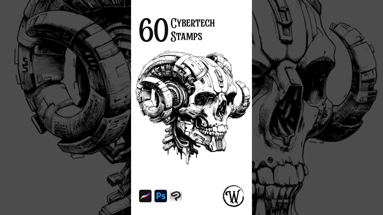 Cyberpunk Tattoo Stamps by BrushWitchStudio Procreate Set