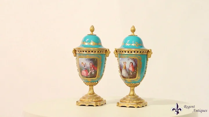 Antique Pair Sevres Porcelain Lidded Pot Pourri Vases