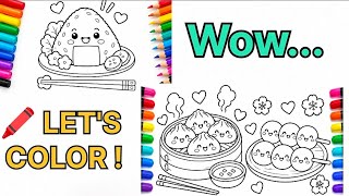 Cute  Food Coloring | 3 Cute Coloring Pages for Kids 🍙🥟🍡 | Easy & Fun Coloring | Little Artist Club