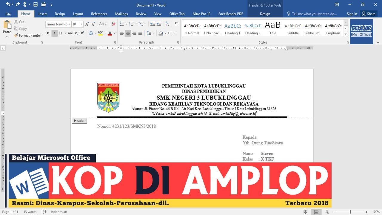 Cara Membuat Kop pada Amplop Surat di Microsoft Word  YouTube