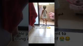 He peed… and went to bring a cloth himself 😭😂#toddlerreels #momlifeindia#relatablemomens