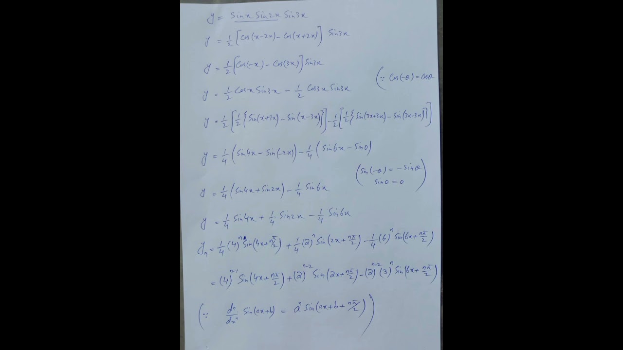 F(x)=Sinx Sin2x Sin3x Find the nth Derivative of the Function - youtube