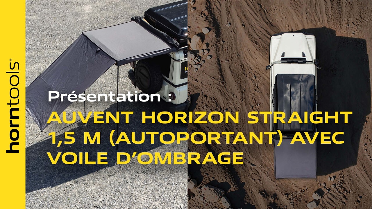 Auvent Horizon Straight 1,5 m (autoportant) avec voile d’ombrage – Video